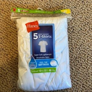 Hanes boys whit t-shirts, new opened bag